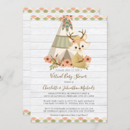Rustic Woodland Boho Virtual Baby shower Kaart