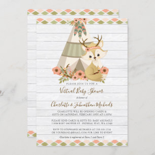 Rustic Woodland Boho Virtual Baby shower Kaart