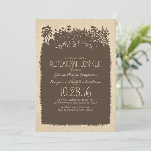 Rustic Woodland - Bossen repetitiediner Uitnodigin Kaart (Staand voorkant)