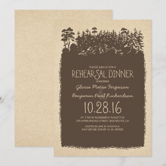 Rustic Woodland - Bossen repetitiediner Uitnodigin Kaart (Voorkant / Achterkant)