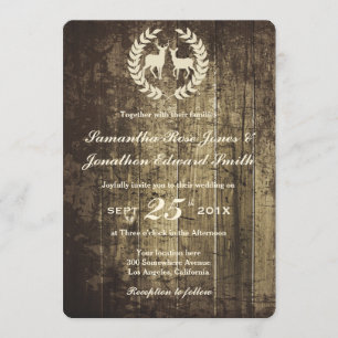 Rustic Woodland Buck and Deer Wedding Invitation Kaart