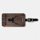 Rustic Woodland Buck Wood Pattern Name Bagagelabel (Voorkant horizontaal)