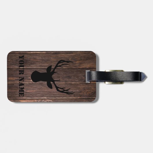 Rustic Woodland Buck Wood Pattern Name Bagagelabel (Achterkant horizontaal)
