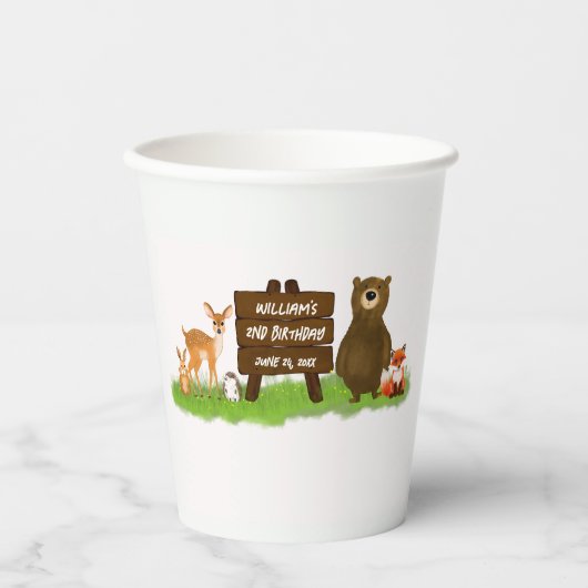Rustic Woodland Calling Forest Animals Birthday  Papieren Bekers (Voorkant)