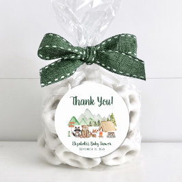 Rustic Woodland Camping Baby shower Hartelijk dank Ronde Sticker