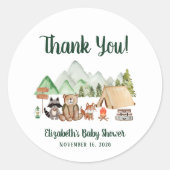 Rustic Woodland Camping Baby shower Hartelijk dank Ronde Sticker (Voorkant)