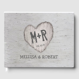Rustic Woodland Carved Heart Birch Tree Wedding Gastenboek