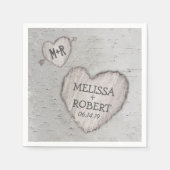 Rustic Woodland Carved Heart Birch Tree Wedding Servetten (Voorkant)