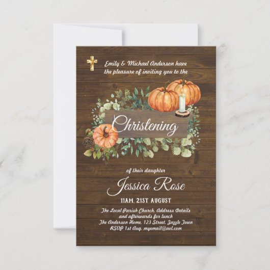 Rustic Woodland Christening Invite Baptism (Voorkant)