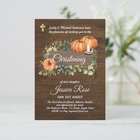Rustic Woodland Christening Invite Baptism (Staand voorkant)