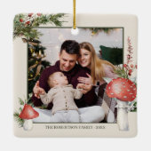 Rustic Woodland Christmas Mushrooms 2 Foto Keramisch Ornament (Achterkant)