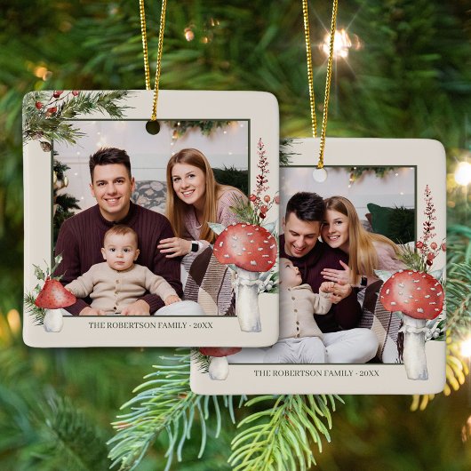 Rustic Woodland Christmas Mushrooms 2 Foto Keramisch Ornament