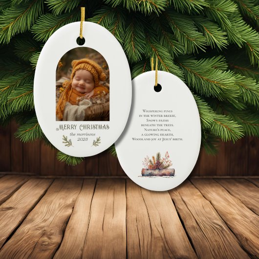 Rustic Woodland Christmas Oval Keramisch Ornament