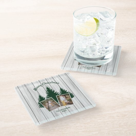 Rustic Woodland Christmas Photo Glazen Onderzetter (Schuin)