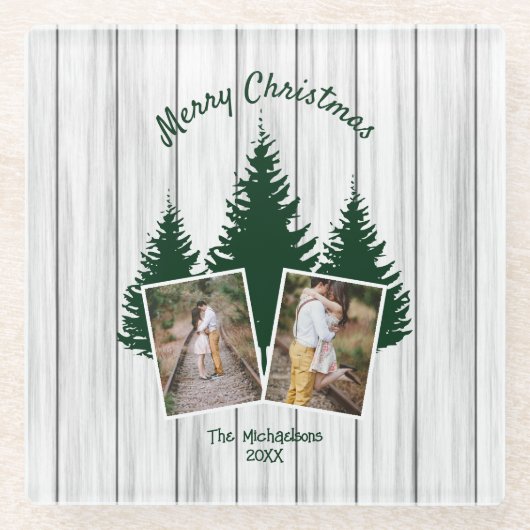 Rustic Woodland Christmas Photo Glazen Onderzetter (Voorkant)