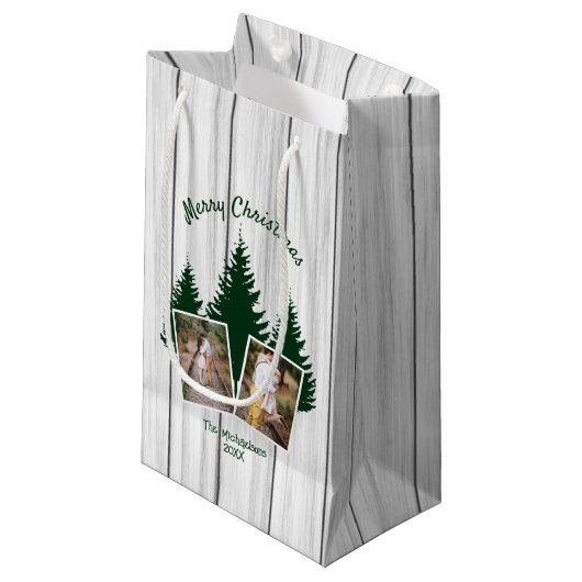 Rustic Woodland Christmas Photo Klein Cadeauzakje (Voorkant Gekanteld)