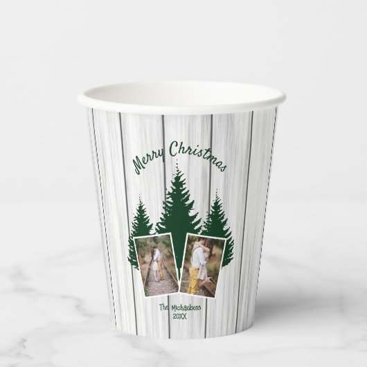 Rustic Woodland Christmas Photo Papieren Bekers (Voorkant)