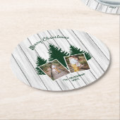 Rustic Woodland Christmas Photo Ronde Kartonnen Onderzetter (Gebogen)