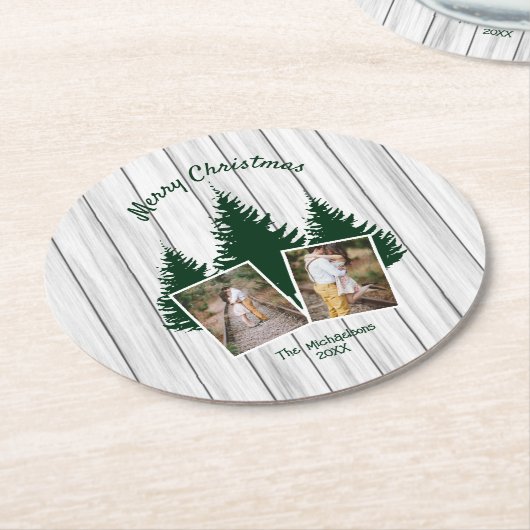 Rustic Woodland Christmas Photo Ronde Kartonnen Onderzetter (Gebogen)