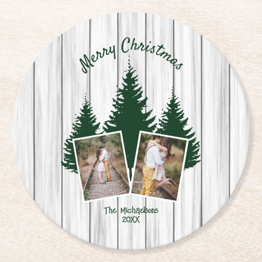 Rustic Woodland Christmas Photo Ronde Kartonnen Onderzetter (Voorkant)