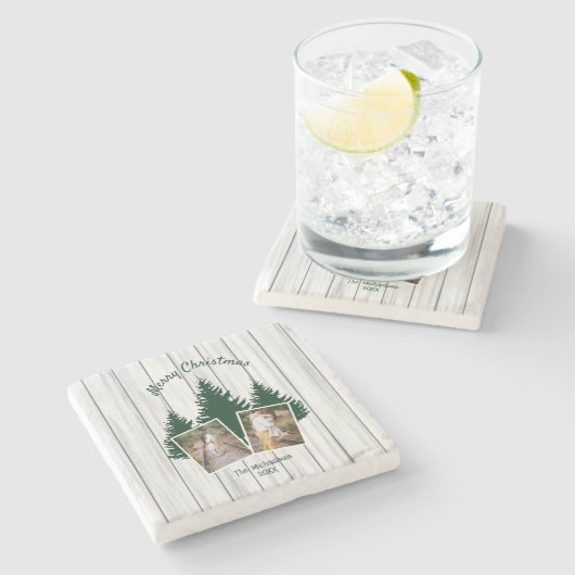 Rustic Woodland Christmas Photo Stenen Onderzetter (Zijkant)