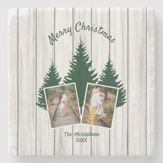 Rustic Woodland Christmas Photo Stenen Onderzetter (Voorkant)