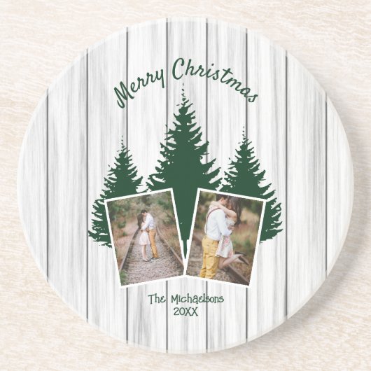 Rustic Woodland Christmas Photo Zandsteen Onderzetter (Voorkant)