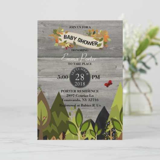 Rustic Woodland Creature Baby shower Uitnodiging (Staand voorkant)