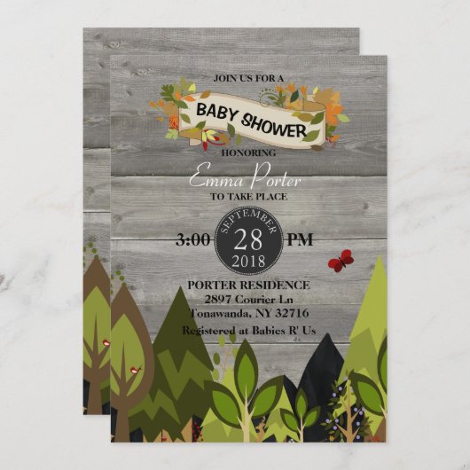 Rustic Woodland Creature Baby shower Uitnodiging (Voorkant / Achterkant)