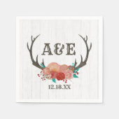 Rustic Woodland Deer Antler Boho Wedding Monogram Servetten (Voorkant)