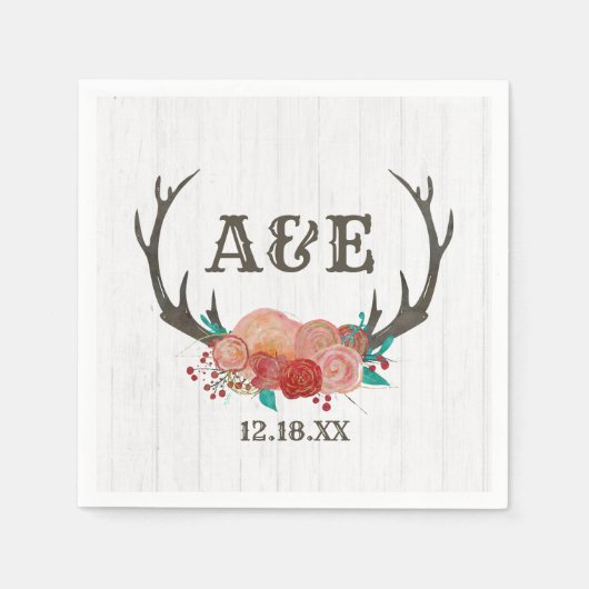 Rustic Woodland Deer Antler Boho Wedding Monogram Servetten (Voorkant)