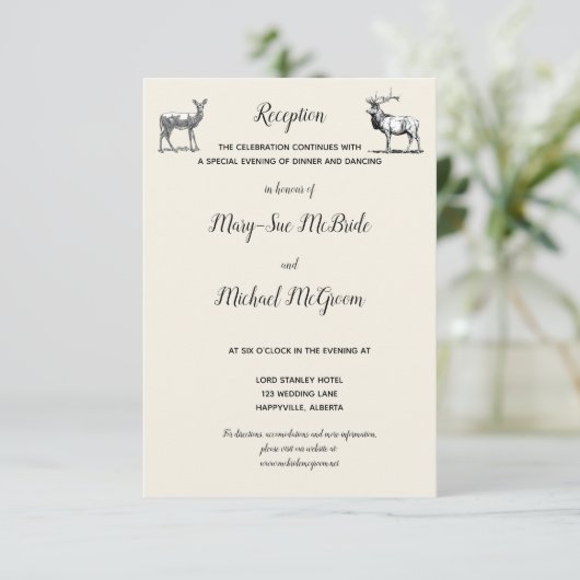 Rustic Woodland Deer Design Reception Kaart (Staand voorkant)