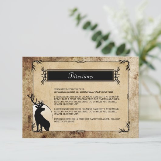 Rustic Woodland Deer Direction Informatiekaartje (Staand voorkant)