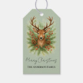 Rustic Woodland Deer Head with Winter Foliage - Cadeaulabel (Voorkant)