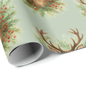 Rustic Woodland Deer Head with Winter Foliage -  Cadeaupapier (Rol Hoek)