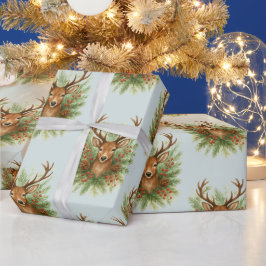 Rustic Woodland Deer Head with Winter Foliage -  Cadeaupapier