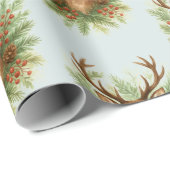 Rustic Woodland Deer Head with Winter Foliage -  Cadeaupapier (Rol Hoek)