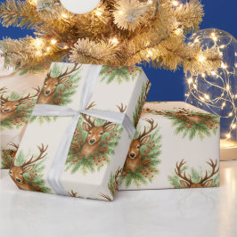 Rustic Woodland Deer Head with Winter Foliage -  Cadeaupapier