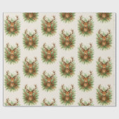 Rustic Woodland Deer Head with Winter Foliage -  Cadeaupapier (Vlak)
