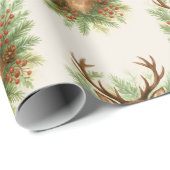 Rustic Woodland Deer Head with Winter Foliage -  Cadeaupapier (Rol Hoek)