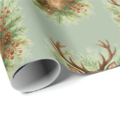 Rustic Woodland Deer Head with Winter Foliage -  Cadeaupapier (Rol Hoek)