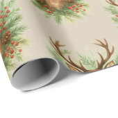 Rustic Woodland Deer Head with Winter Foliage -  Cadeaupapier (Rol Hoek)