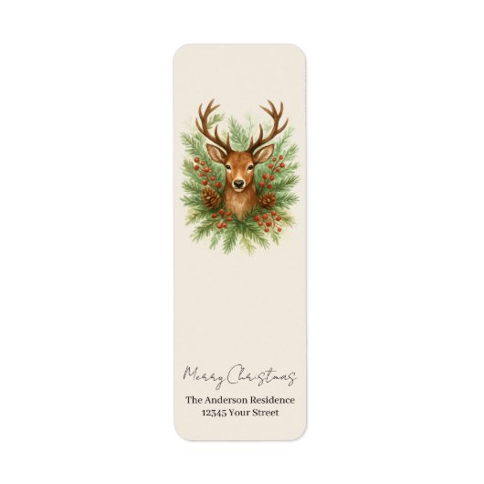 Rustic Woodland Deer Head with Winter Foliage -  Etiket (Voorkant)