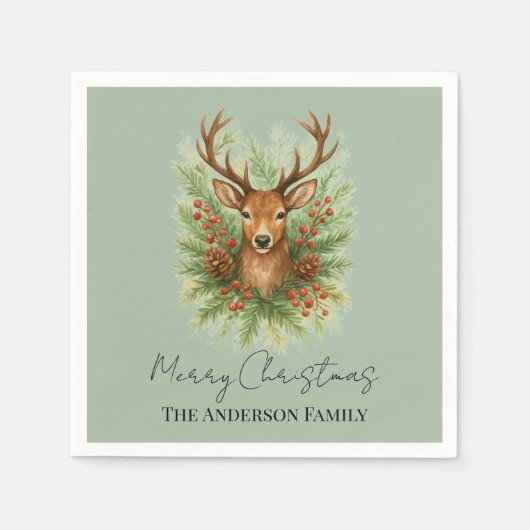 Rustic Woodland Deer Head with Winter Foliage -  Servet (Voorkant)