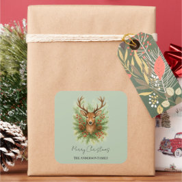 Rustic Woodland Deer Head with Winter Foliage -  Vierkante Sticker