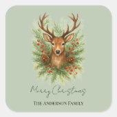 Rustic Woodland Deer Head with Winter Foliage - Vierkante Sticker (Voorkant)