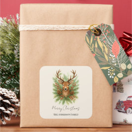 Rustic Woodland Deer Head with Winter Foliage -  Vierkante Sticker