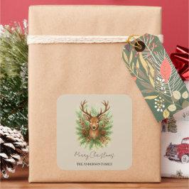 Rustic Woodland Deer Head with Winter Foliage -  Vierkante Sticker