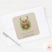 Rustic Woodland Deer Head with Winter Foliage -  Vierkante Sticker (Envelop)