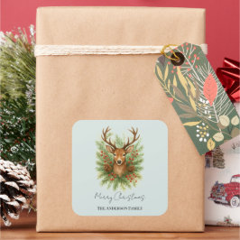 Rustic Woodland Deer Head with Winter Foliage -  Vierkante Sticker
